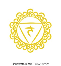 Manipura sketch icon. The third sun chakra. Vector yellow line symbol. Sacral sign. Meditation