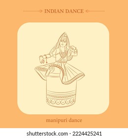 manipuri dance vector line drawing