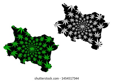 Manisa (Provinces of the Republic of Turkey) map is designed cannabis leaf green and black, Manisa ili map made of marijuana (marihuana,THC) foliage,
