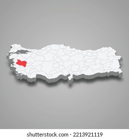 Manisa region location within Turkey 3d isometric map