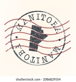 Manitoba, Canada Stamp Map Postal. Silhouette. Passport Round Design. Vector Icon. Design Retro Travel National Symbol.