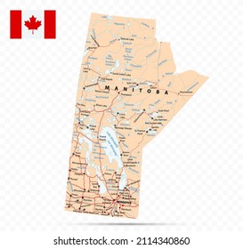 Manitoba Map. Canada state with cities and towns