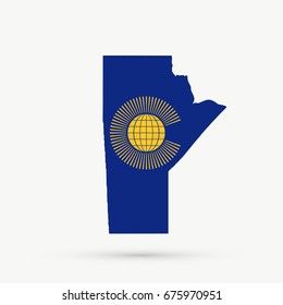 Manitoba map in Commonwealth of Nations flag colors, editable vector.