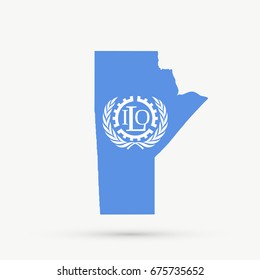 Manitoba map in International Labour Organization (ILO) flag colors, editable vector.