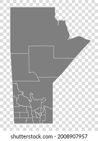 Manitoba map on transparent background. Province of Manitoba map with  municipalities in gray for your web site design, logo, app, UI. Canada. EPS10.