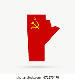 Manitoba map in Soviet Union (USSR) flag colors, editable vector.