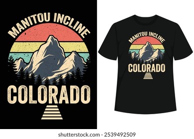 Manitou Incline Colorado retro sunset hiking design for anyone who loves Colorado Springs, hiking and fitness.