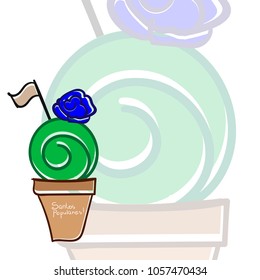 manjerico festive greeting card, stylized Portuguese holiday. basil with blue flower flag. santos populares.