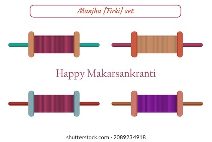 Manjha, firki, charkhi, girgidi verschiedenen Zustand verwenden verschiedene Namen für diese Rolle der Gewindewalze, Vektorgrafik für makar sankranti [uttarayan] Design Projekte.