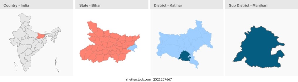 Manjhari map (District Katihar,State Bihar, Republic of India), Katihar District, Bihar State, Republic of India, Government of Bihar, Indian territory, Eastern India, politics, village, tourism