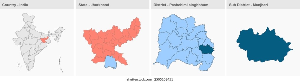 Manjhari map, Pashchimi Singhbhum District, Jharkhand state, Republic of India, Government of Jharkhand, Indian territory, Eastern India, politics, village, tourism