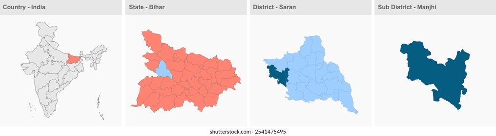 Karte von Manjhi (District Saran, State Bihar, Republik Indien), Saran District, Bihar State, Republik Indien, Regierung von Bihar, Indisches Territorium, Ostindien, Politik, Dorf, Tourismus
