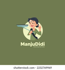 Manju didi cleaning services vector mascot logo template.