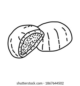 Manju Japanese Food Hand Drawn Icon Set Vector.