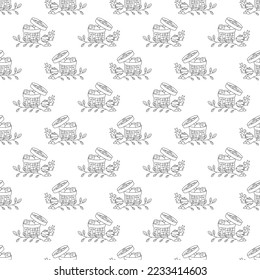 Manju pattern5. Seamless pattern with freshly cooked Japanese manju patties. Doodle black and white cartoon vector illustration.