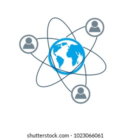 Mankind and Person conceptual logo, unique vector symbol created with different icons. System and social Matrix sign. Person and world interacts with each other. System and social Matrix sign.