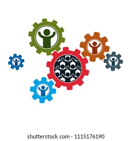 Mankind and Person conceptual logo, unique vector symbol created with different icons. System and social Matrix sign. Person and world interacts with each other. System and social Matrix sign.