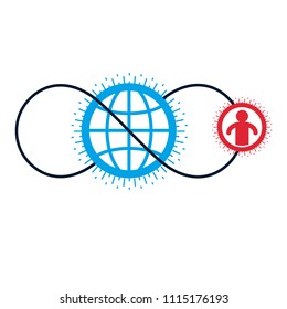 Mankind and Person conceptual logo, unique vector symbol created with different icons. System and social Matrix sign. Person and world interacts with each other. System and social Matrix sign.