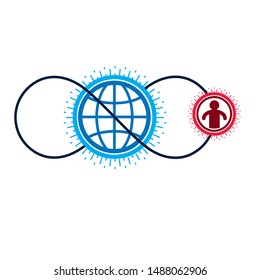 Mankind and Person conceptual logo, unique vector symbol created with different icons. System and social Matrix sign. Person and world interacts with each other. System and social Matrix sign.