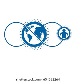 Mankind and Person conceptual logo, unique vector symbol created with different icons. System and social Matrix sign. Person and world interacts with each other. System and social Matrix sign.