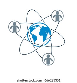 Mankind and Person conceptual logo, unique vector symbol created with different icons. System and social Matrix sign. Person and world interacts with each other. System and social Matrix sign.