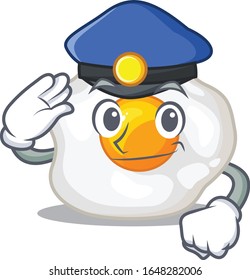 A manly fried egg Cartoon concept working as a Police officer