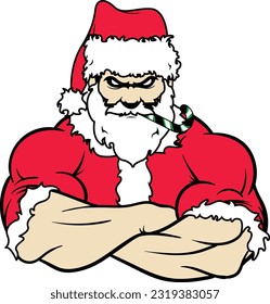 Manly Masculine Muscular Santa Claus Christmas St. Nick Vector Isolated Graphic Illustration