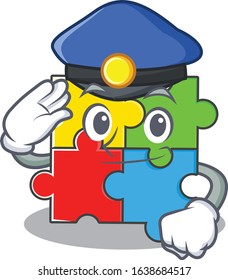 A manly puzzle toy Cartoon concept working as a Police officer