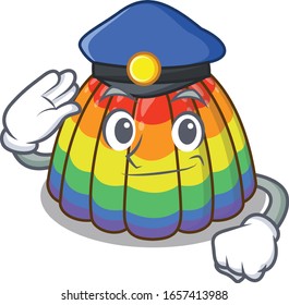 A manly rainbow jelly Cartoon concept working as a Police officer