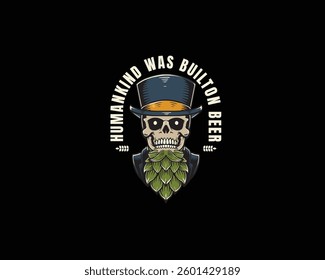 manly skull hops logo illustration