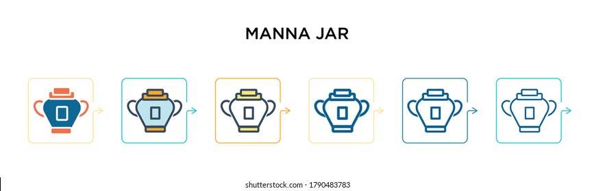 Manna jar vector icon in 6 different modern styles. Black, two colored manna jar icons designed in filled, outline, line and stroke style. Vector illustration can be used for web, mobile, ui
