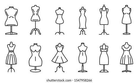 Mannequin atelier icons set. Outline set of mannequin atelier vector icons for web design isolated on white background