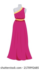 Mannequin Körper mit abendgown halbflachen Vektorobjekt. Das elegante formale Kleid verkaufen. Großer Artikel auf Weiß. Einfache Cartoon-Style-Illustration für Web-Grafik-Design und Animation