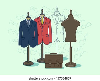 Mannequin for clothes. Fashion clothing on dummy for retail, vector illustration