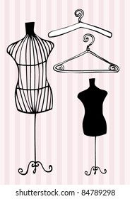 mannequin and clothes hangers illustration/vector