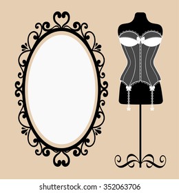 mannequin and corset and a mirror