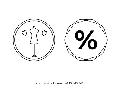 Mannequin und Discount Icon. Vektorgrafik