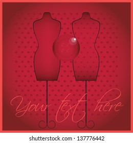 mannequin doll with glass button on red background