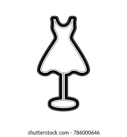 Mannequin with dress sign. Vector. Flat style black icon on white.