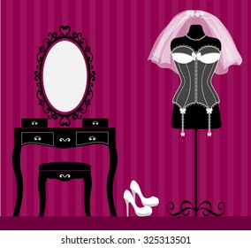 mannequin and dressing table and wedding corset
