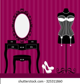 mannequin and dressing table and white corset