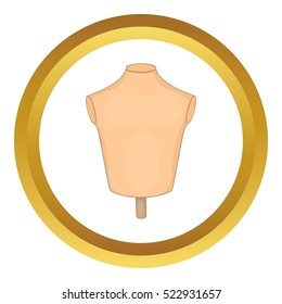 Mannequin or dressmakers dummy vector icon in golden circle, cartoon style isolated on white background