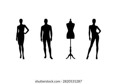 Mannequin Figure Silhouette Set Minimal Black Retail Icons