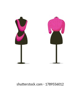 Mannequin flat color vector objects set. Female dummy for sewing. Dress form. Fashion and clothing isolated cartoon illustration for web graphic design and animation collection