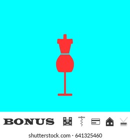 Mannequin icon flat. Red pictogram on blue background. Vector illustration symbol and bonus buttons Music center, corkscrew, credit card, house, drum