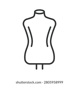 Mannequin icon in line design. Sewing, fashion, tailor, dummy, dressmaking, clothing, atelier on white background vector. Mannequin editable stroke icon