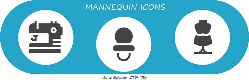 conjunto de iconos de maniquí. 3 iconos de maniquí rellenos.  Iconos modernos sencillos como: Coser, Dummy, Mannequín