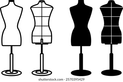 Mannequin Icons. Black and White Vector Illustration. Artificial Model for Displaying Clothes in a Store. Fashion Concept