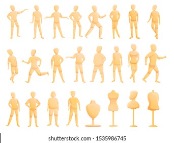 Mannequin icons set. Cartoon set of mannequin vector icons for web design