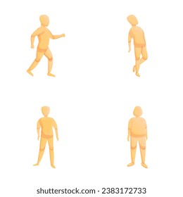 Mannequin icons set cartoon vector. Different new mannequin. Equipment for atelier and shop